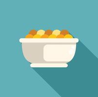 White bowl overflowing with delicious round cereal on blue background vector