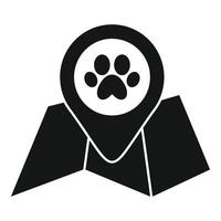 Map pin pointing a paw print for finding pets vector