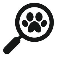 Magnifying glass searching for missing pet leaving paw print vector