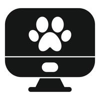 Online veterinary services with computer monitor displaying paw print icon vector
