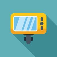 Yellow action camera showing screen displaying vertical blue lines on turquoise background vector