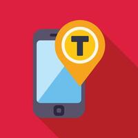 Mobile phone showing public transportation app with map and location pin vector