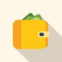 Yellow wallet is overflowing with cash vector