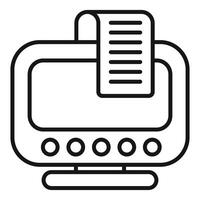 Retro computer printing a document line icon, digital technology concept vector