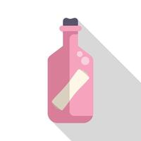 Pink glass bottle containing a message is floating with its long shadow vector
