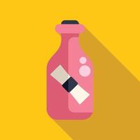 Pink bottle containing message with long shadow on yellow background vector