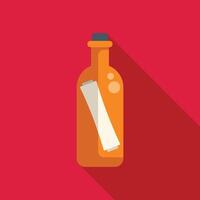 Message in a bottle floating on water with long shadow vector