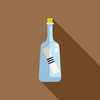 Message in a bottle floating on water with long shadow vector