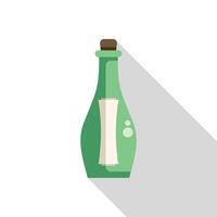 Green bottle containing message with cork floating on water with long shadow vector