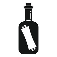 Black message in a bottle icon showing a paper scroll with corked stopper vector