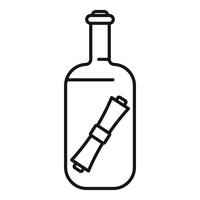 Message in a bottle with cork minimalist outline icon showing a scroll of paper inside a glass bottle vector