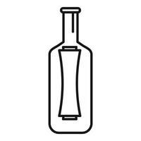 Glass bottle containing message scroll line icon, treasure concept vector