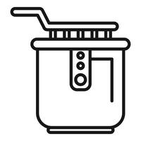 Deep fryer pot with basket being lowered for frying icon vector