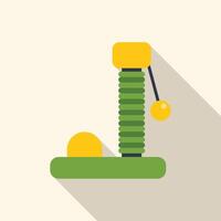 Green cat scratching post with yellow ball hanging on string for playing vector