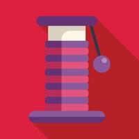 Purple cat scratching post with ball toy hanging on red background vector