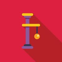 Cat scratching post with hanging ball illustration on red background vector