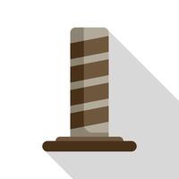 Striped parking bollard standing on a base with long shadow vector