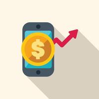 Mobile banking app showing increased profits with upward trending arrow vector