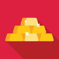 Shiny gold bars stacked on red background vector