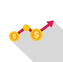 Money value increasing depicted with graph and coins vector