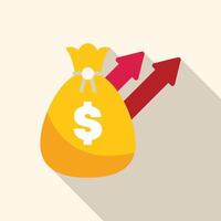 Money bag increasing its value with two red up arrows vector