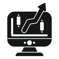 Computer showing stock market growth with candlestick chart and upward arrow vector