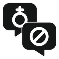 Gender equality concept with female symbol and forbidden sign in speech bubbles vector