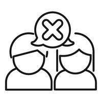 Man and woman thinking negative thoughts with cross sign in speech bubble icon vector