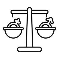 Simple line icon representing a balanced scale weighing female and male symbols vector
