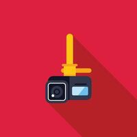 Action camera filming with monopod on red background vector