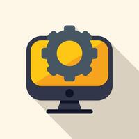 Desktop computer showing optimization process with gear icon vector