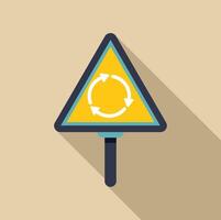 Yellow triangular road sign indicating roundabout ahead vector