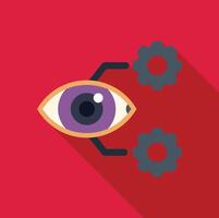Human eye connected to gears representing artificial intelligence and machine learning vector