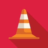Orange traffic cone casting long shadow over red background vector