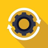 Process optimization with gear and circular arrows on yellow background vector