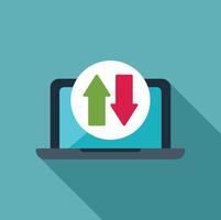 Laptop showing upload and download arrows on screen vector