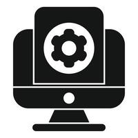 Computer showing configuration gear wheel icon vector