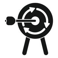 Dart flying to rotating target on stand icon vector