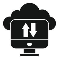 Desktop computer transferring data from cloud storage icon vector