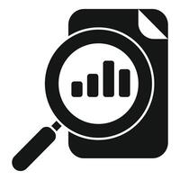 Magnifying glass analyzing document with growing bar chart icon vector