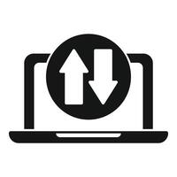 Laptop showing upload and download arrows icon vector