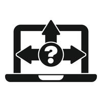 Laptop showing choice with three arrows and question mark icon vector