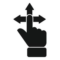 Hand touching four directional arrows, making a decision about the future vector