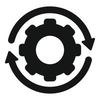 Black gear with rotating arrows showing continuous process vector
