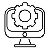Computer showing big gear for configuring operating system vector