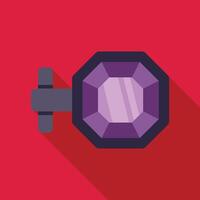 Cufflink with a big violet gem is lying on red background vector