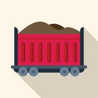 Loaded red mining cart carrying coal from mine vector
