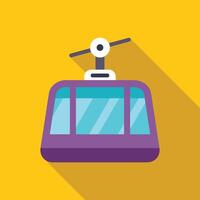 Purple funicular hanging on ropeway and transporting tourists vector