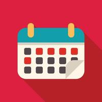 Calendar page turning showing marked future date on red background vector