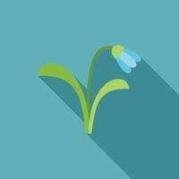 Single snowdrop flower growing with long shadow on blue background vector